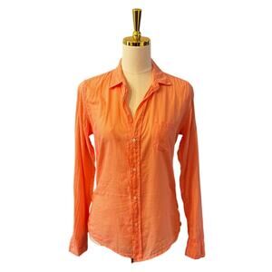 Frank & Eileen Barry Orange Coral Button Down Shirt Cotton Made in USA Size S